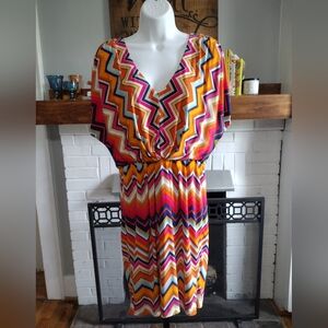 Trina Turk Multicolored Chevron V-Neck Dress